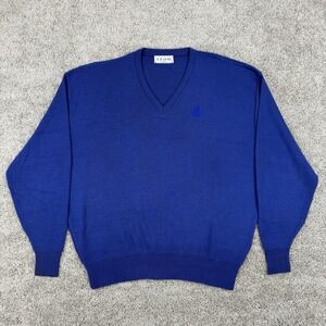 Izod Sweater Men's XL Blue VTG Made In USA Long Sleeve V-Neck Old‎ Money